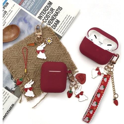 Super Cute Rabbit Keychain Decor Retro Red Silicone Earphone Case For AirPods Pro Bluetooth Headset Cover For AirPods 1 2 Cover