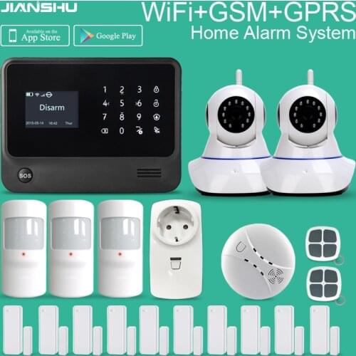 GSM Wifi Smart Alarm APP Control all Accessories work with Wifi Ip Cameras Smart Socket PIR Detector Sensor Door Contact Sensor
