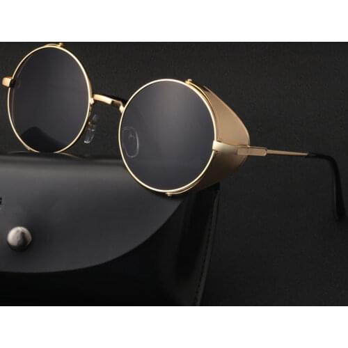 Vintage Round Steampunk Sunglasses Men 2021 Luxury Brand High Quality Punk Sun Glasses For Women With A Bag Gafas De Sol Hombre