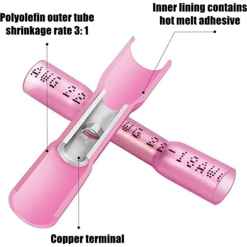 200/100/50Pcs Heat Shrink Butt Connectors Waterproof Electrical Wire Splice Connector Cable Crimp Terminals AWG 16-14 Kit