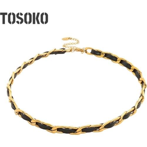 TOSOKO Stainless Steel Jewelry Leather Rope Wear Ring Chain Clavicle Chain Exaggerated Cool Necklace Link Chain For Female P884