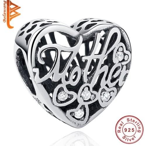 Solid 925 Sterling Silver Love Heart Crystal Charms Beads fit Original Pandora Charm Bracelet DIY Jewelry Mother' s Day Gift