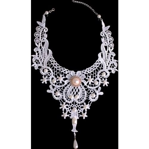 In 2021 South Korea Party Dress Lace Pearl Accessories Pendant Necklace Cute/Romantic Trendy Bride Jewelry Adorn Article