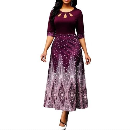 Vintage Sexy Hollow Out Ball Gown Maxi Dresses Women 2021 Summer Autumn Casual Plus Size Slim Print High Waist Long Party Dress