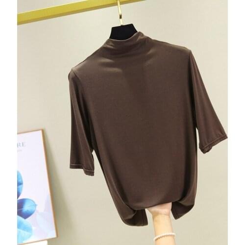 Turtleneck Modal Women T-shirts 2021 Summer New Half Sleeved Slim Casual All Match Female Pulls Outwear Tops Tees