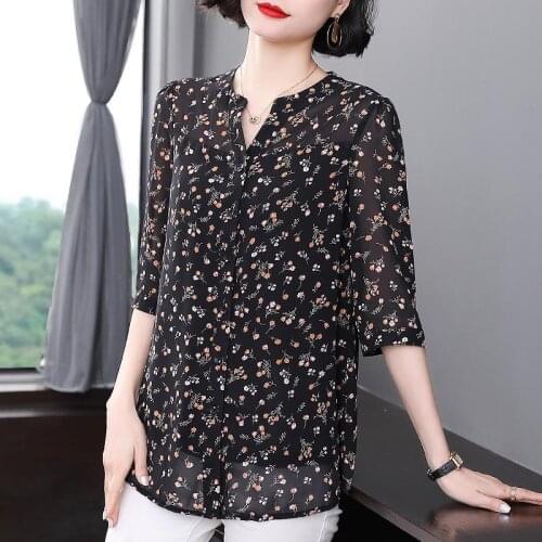 Plus Size Women V-Neck Spring Summer Style Blouses Shirts Casual Lady Cardigan Mid-Length Print Loose Blusas TopsDM0024