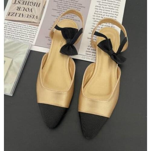 High Quality 2021 New Women Summer Pointed Toe Mary Jane Flat Ladies Sandals Bowknot Flat Bottom Color Matching Fashion Shoes