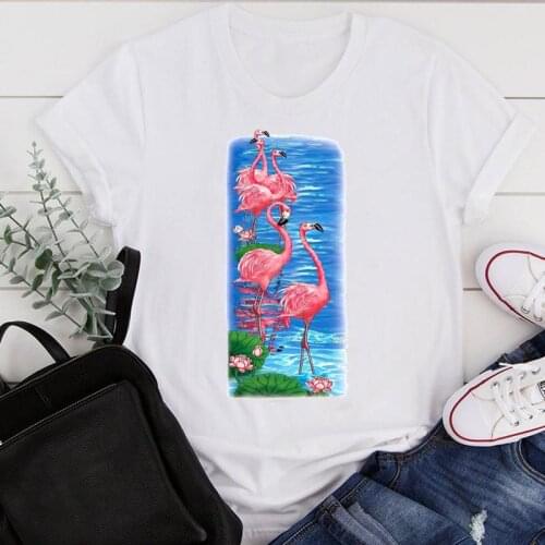 Women Clothes Cartoon Flamingo Animal Beach Ladies Summer Print Fashion Tshirt Female Short Sleeve Tee Top Graphic T-shirt