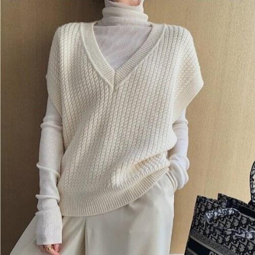 Women Autumn Winter Short Loose All-match Solid Knitted Vests Female New V-neck Sweaters Ladies Fashion Casual Pullovers Z107