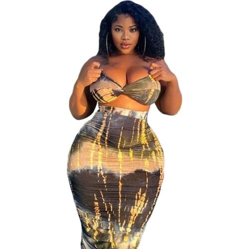 S-4XL Plus Size two piece set women summer 2021 fashion beach club tie dye Tube top and skirt sexy suit Wholesale Dropshipping