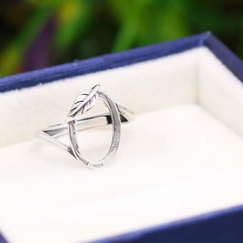 Art Nouveau Leaf 10x14mm Oval Cabochon Semi Mount Women Ring Sterling Silver 925 Fine Jewelry Setting Adjustable Open