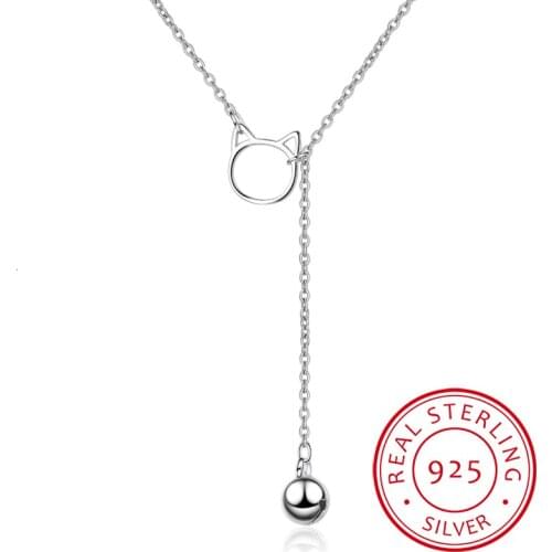 Korea Cute Cat Ears Bells Pendant Sweet Fresh Creative 925 Sterling Silver Clavicle Chain Female Necklace Colar Collier