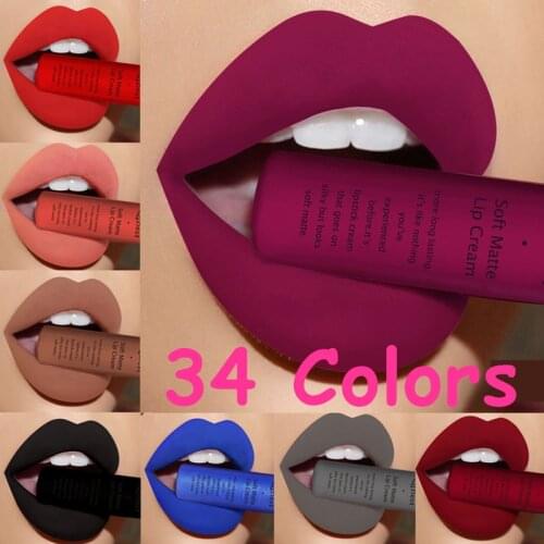 Liquid Lipstick Matte Lip Gloss 34 Colors Cosmetic Lip Glaze Velet Nude Long Lasting Lip Tint Waterproof Matte Lips Stick Makeup