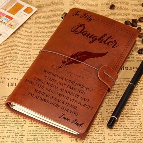 1pc Vintage A6 Brown Craft Paper Notebook "To My Daughter Love Dad" Engraved Leather Journal Notebook Diary Gift 120*200mm