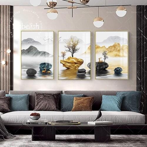 1 Piece Golden Tree And Stone Mountains Landscape Wall Pictures For Living Room Modern Home Decor Posters HD Canvas Paintings
