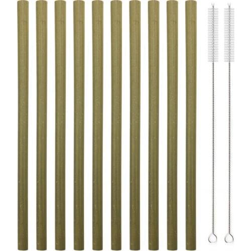 10 Pcs Eco-Friendly Yellow Bamboo Straws with Drinking Straws Cleaning Brush Party Household Drinking Straw Tool Bar Accessories