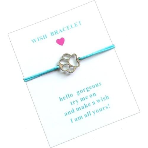 10pcs/lot Wish Card Bracelet Stainless Steel Love Dog Paw Prints Bracelet Adjustable Friendship Cord Bracelet For Women Girls