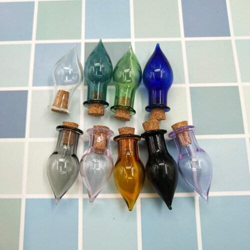 10pcs/lot Mix 9 Colors Drop Shape Glass Wishing Bottle Jars Vial Pendant With Corks Empty Wishing Glass Hand-Blown Shaped Gifts