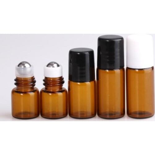 100pcs/lot 1/2/3/5/10ML glass roll on bottle for essential oils,refillable perfume containers with stainless steel roller ball