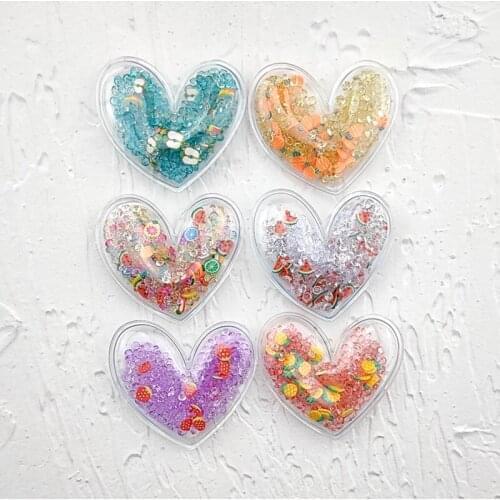 12pcs/lot 5*4.5cm Heart Transparent crystal Flowing Patches Appliques for DIY Children Hair Clip Accessories