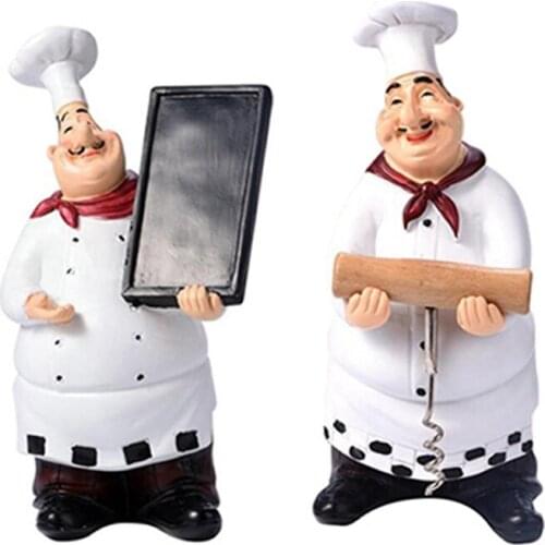2 Pcs Retro Chef Model Ornaments Resin Crafts Mini Chef Figurines White Top Hat Cook Home Kitchen Restaurant Bar Coffee Decor