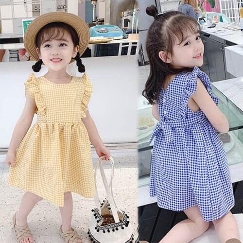 2021 summer baby girl casual dress children cute sleeveless A-line dress girls summer princess dress baby plaid skirt