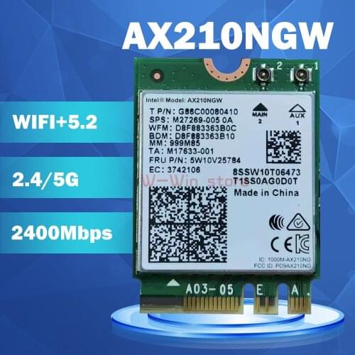 2400Mbps WiFi 6 AX210 NGFF M.2 WiFi Card Bluetooth 5.2 WI-FI 6E Wireless Network Adapter 2.4Ghz/5G 802.11AX For Windows 10 Linux