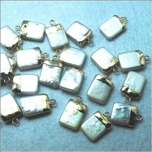 4pcs natural cultured freshwater pearl rectangle shape with golden plated size 10x14mm beads accessories jewelry findings