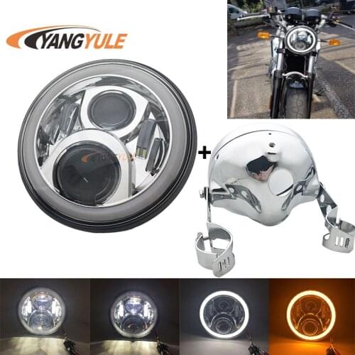 7 Inch LED Motorcycle Halo Headlight Universal Mounting Bracket For Cafe Racer Choppers Honda Yamaha Accessories
