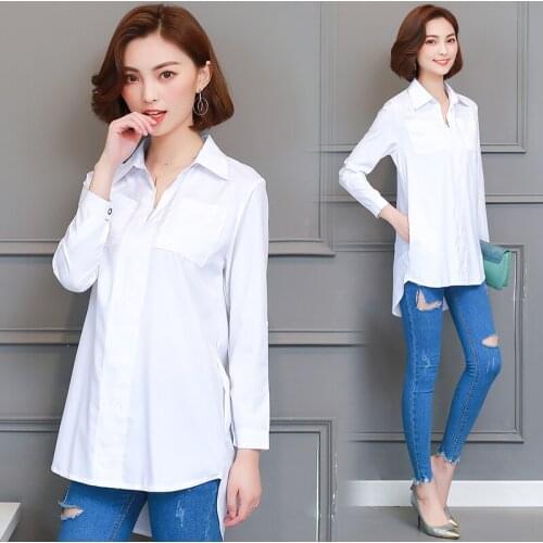 Baumwolle Hemd Hohe Qualität Frauen Bluse Medium and long section Herbst Langarm Solid Shirts Dünne Weibliche Casual Damen Tops