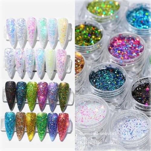 Nail Glitter-1Set Nail Mermaid Glitter Flakes Sparkly 3D Hexagon Colorful Sequins Spangles Polish Manicure Nails Art Decorations