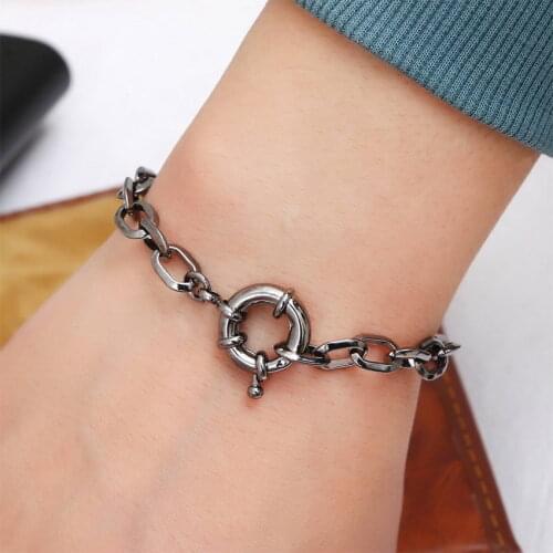Polished Metal Link Chain Gunmetal Bracelets & Bangles for Women Summer Fashion Boutique Jewelry Accessories Wholesale