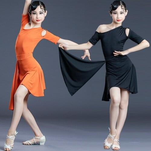 New Children Latin Dance Dress Summer Female Professional Training Suit Strapless Split Performance Competition Dance Wear