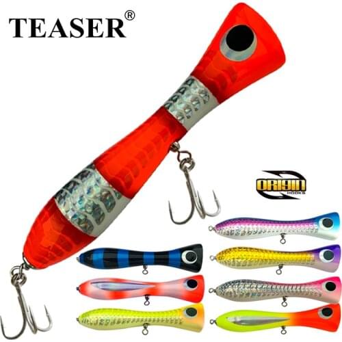 TEASER Wood Popper Stick Lure Bait 120g Big Game Fishing Trolling Casting Carpenter Lure Deepsea Jerkbait Mahi Yellow Tail Shark