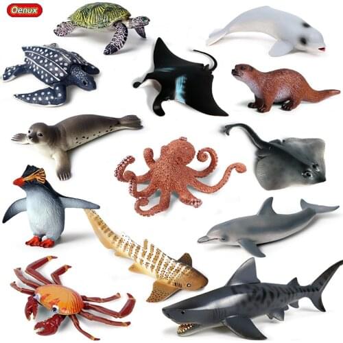 Oenux Sealife Animal Ray Shark Octopus Turtle Dolphin Figurines Model Action Figures Aquarium Miniature Collection Toy For Kids