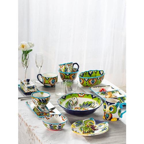 Ethnic hand-painted ceramic tableware dishes set high-end table top art plate Nordic household