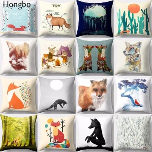 Hongbo 1 Pcs Cartoon Fox Print Square Throw Pillow Cushion Case Cover for Car Sofa Home Decor