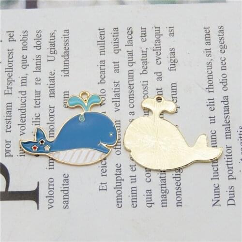 Julie Wang 4PCS Enamel Blue Cartoon Whale Charms Alloy Ocean Fish Animal Pendant Bracelet Earrings Jewelry Making Accessory