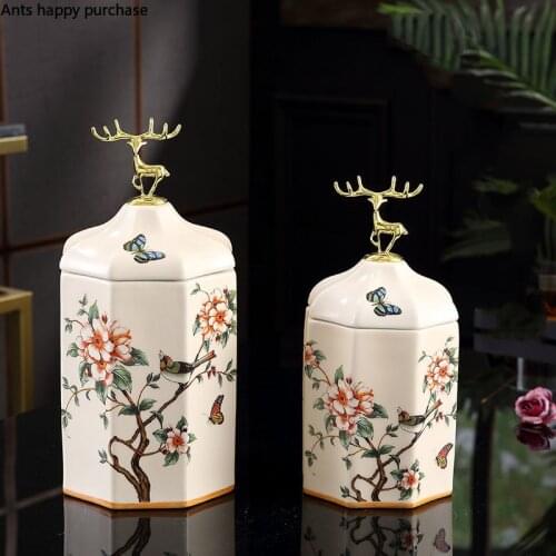 Ceramic Storage Tank Deer Cover Tea Tin Sealed Jar Moisture-proof Tea Caddy Storage Jar Decorative Jar Organizer Ashtray Crafts