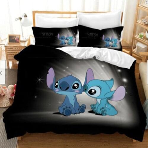 Disney Stitch Bedding Set Cartoon Bedspread Single Twin Full Queen King Size Bedclothes Childrens Kids Boys Bedroom Bed Set