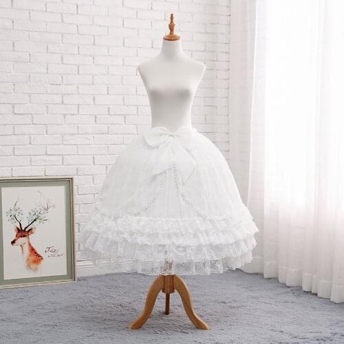 White Short Lolita Rockabilly Women Girls Petticoats 6 Layers Lace Bow Underskirt For Wedding Dress jupon cerceau mariage 2021