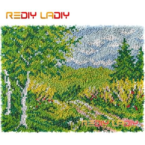 Latch Hook Rug Forest Road DIY Carpet Rug Kits Thick Yarn Cross Stitch Hand Knotted Lush Floor Mat Crochet Warm Cushion Crafts