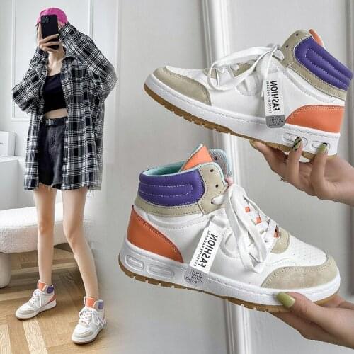 White Shoes Woman Vulcanize Platform High Top Sneakers Women 2021 Fashion Skateboard Sport Boots Female Slip On Running Shoe New