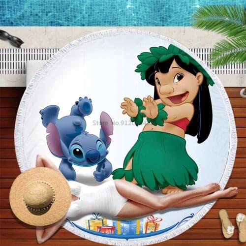 Blue Stitch Microfiber Round Beach Towel for Adults Children Travel Outdoor Sports Yoga Tassel Bath Towels Strandlaken Serviette