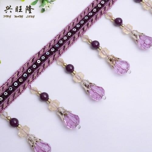 XWL 12M Crystal Beads Curtain Lace Trims Sofa Stage Valance Decor Curtain Accessories Tassel Fringe Lace Ribbon DIY Sewing Trim