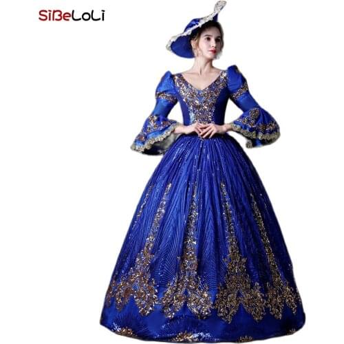 Marie Antoinette Princess Dress Period Ball Gown Reenactment Theater Dress Peacock Sparkle Gown