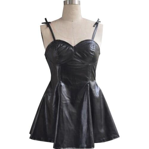 The Future Diary Gasai Yuno Black PU Leather Fancy Dress Cosplay Costume Mirai Nikki Braces Skirt Performance Costumes