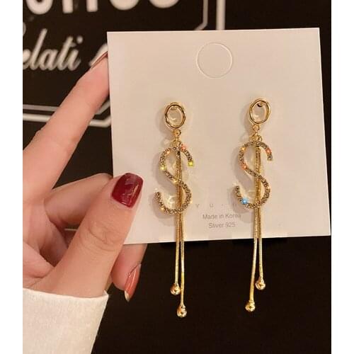 Fashion S925 Rhinestone Tassel Letters Earrings for Women Fashion Designer Jewelry Party Ladies Unusual Dangle Earring Accessory