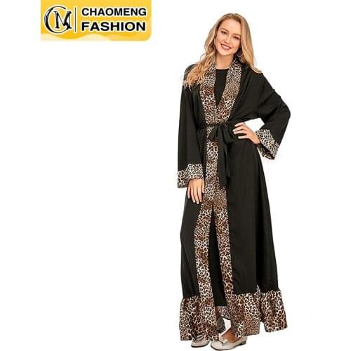 Ramadan New Kaftan Muslim Fashion Woman Abaya Front Open Kimono Cardigan Leopard Print Dubai Abaya Islamic Clothing