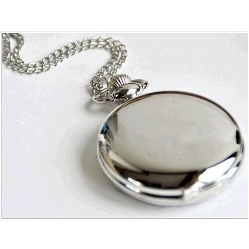 Mens Silver Smooth Stainless Steel Case White Arabic Roman Numerals Fashion Shinning Case Modern Long Chain Pocket Watches PO55